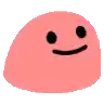 a pink blob with a black face and a smile on it .