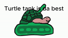 a drawing of a turtle on a green tank with the words turtle tank is da best below it