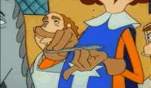 a cartoon of a man holding a knife in front of another man