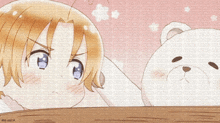 a picture of a girl and a teddy bear is surrounded by a repeating pattern of picmix