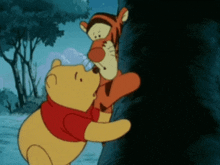 a cartoon of winnie the pooh and tigger kissing