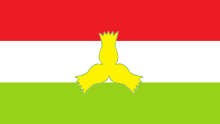 a red white and green flag with a yellow crown