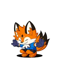 a cartoon fox wearing a blue shirt and shorts is jumping in the air