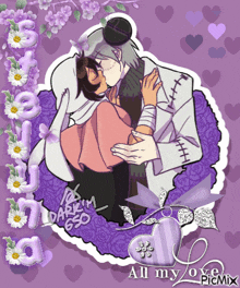 a picture of a man and woman kissing with the words all my love picmix on the bottom