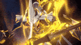 a computer generated image of a robot holding a sword and shield