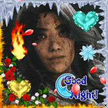 a picture of a woman with the words good night