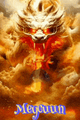 a painting of a dragon with the name meggun written on it