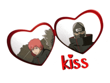 a couple of hearts with the word kiss on the bottom right