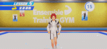 a man is standing in front of a sign that says lesson 5 ensemble training gym