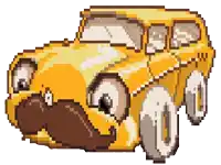 a pixel art drawing of a yellow taxi with a mustache