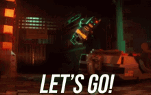a lego batman says let 's go in a movie scene
