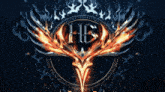 a logo for a band called h3 with flames surrounding it