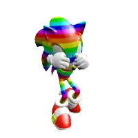 a sonic the hedgehog with a rainbow striped shirt