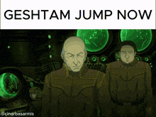 a poster that says ' geshtam jump now ' on the top of it