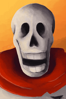 a drawing of a skeleton with a red scarf around his neck