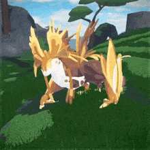 a cartoon drawing of a dragon standing in the grass .