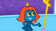 a cartoon character with red hair and a crown on her head holding a key