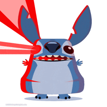 a cartoon of stitch with red eyes and a disney logo