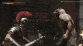 a screenshot of a video game shows a bear and a roman soldier