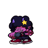 a cartoon character is holding a microphone and has a star on his head