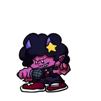 a cartoon character is holding a microphone and has a star on his head
