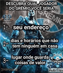 a picture of god of war with the words descubra qual jogador do gremio