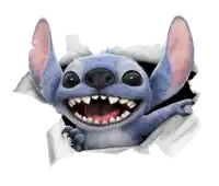 a picture of stitch with its mouth open and teeth showing