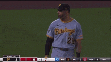 a pittsburgh baseball player stands on the field during a game