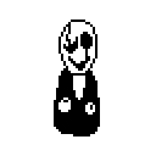 a black and white pixel art of a ghost in a suit and tie .