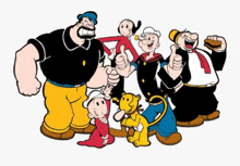 a group of popeye characters are posing for a picture together