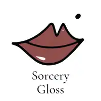 a logo for sorcery gloss with a drawing of a mouth