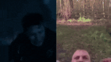 a blurry picture of a man in a dark room and a blurred picture of a man in a field
