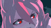 a close up of a cartoon character with pink hair