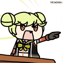 a cartoon drawing of a girl pointing with the word seseren underneath her