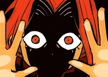 a close up of a person 's face with their hands behind it