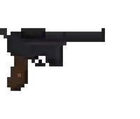 a pixel art drawing of a gun shooting a fireball