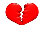 a broken red heart with two halves missing on a white background .