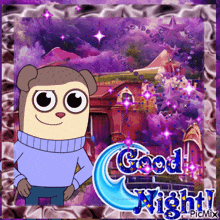 a picture of a cartoon character with the words good night on it