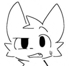 a black and white drawing of a cat 's face with a confused look on its face .