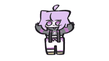 a cartoon drawing of a girl with a purple haircut