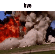 a large explosion with the word bye in the upper right corner