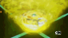 a cartoon network logo can be seen on the bottom of a yellow object .