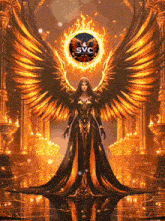 a painting of a woman with wings and a logo for svc