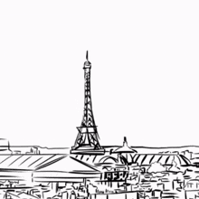 a drawing of the eiffel tower with a cross in the middle