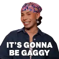 a man wearing a denim jacket and a headband smiles and says it 's gonna be gaggy