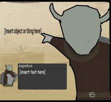 a cartoon drawing of a man pointing to a box that says insert object or thing here