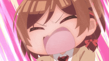 a girl with a bubble gum in her mouth