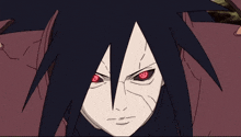 a drawing of a character with red eyes and black hair