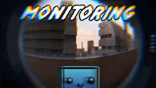 a cartoon drawing of a city with the words " monitoring " on the bottom