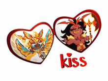 a couple of hearts with the word kiss on the bottom right